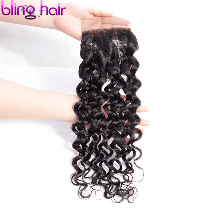 Bling Hair вода волна 5x5 швейцарская кружевная застежка с детскими волосами бразильские Remy человеческие волосы закрытие часть натуральный цвет 8-22 дюймов