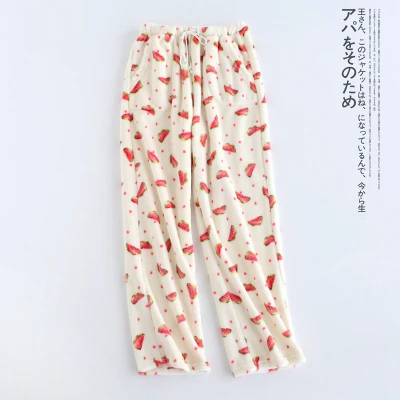 Pink Bear Women Мужские и женские пижамные штаны для влюбленных, утепленные Фланелевые штаны для отдыха, теплые бархатные брюки из кораллового флиса размера плюс - Цвет: Pink Bear Women