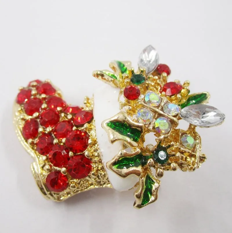 Потрясающие носки с цветами красные броши кристаллами на булавке для рождества