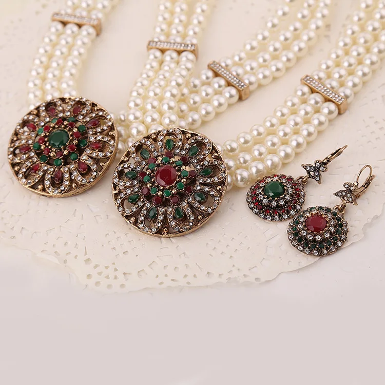 Vintage Round Big Nigeria Necklaces Female Bib Jewellery Sets for Women Wedding Pearl Necklace And Earring Set Parure Jewelry | Украшения и