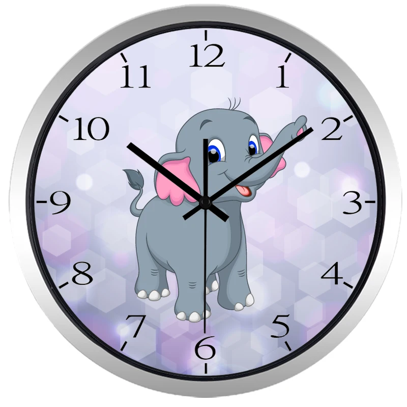Мультяшные фиолетовые бесшумные настенные часы с милым слоном для детской