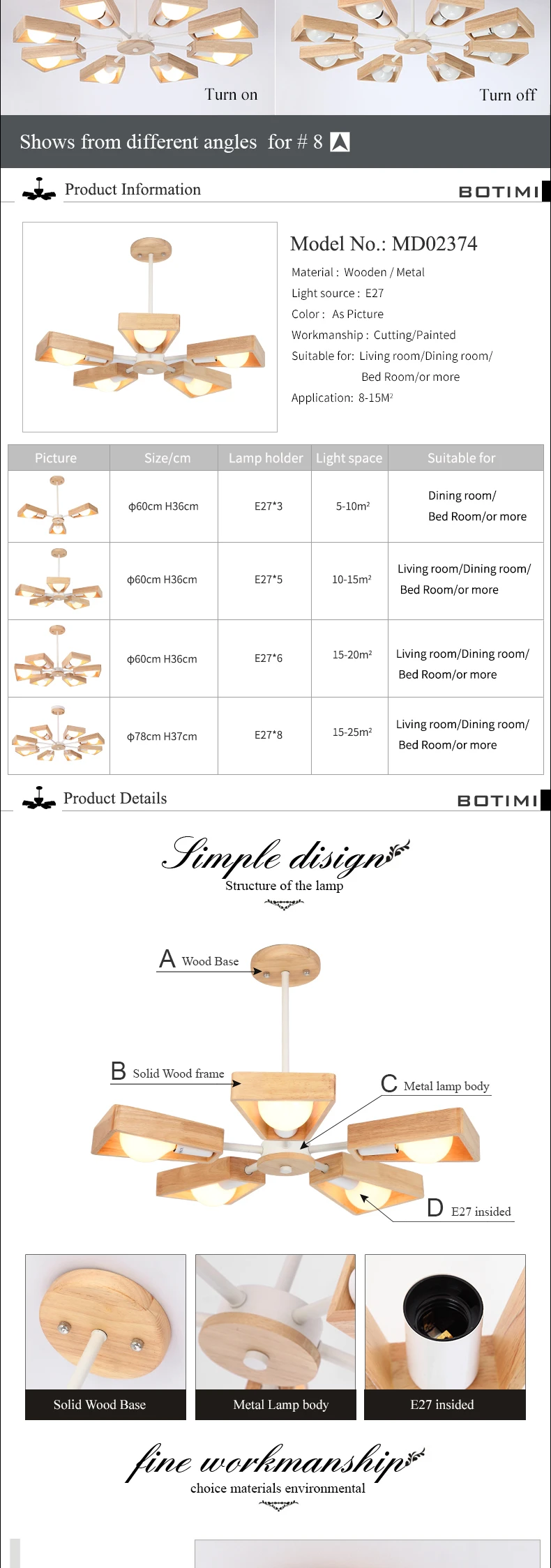BOTIMI Lustre деревянная люстра Lustres para sala de jantar E27 светодиодный регулируемый подвесной светильник деревянная столовая осветительная арматура