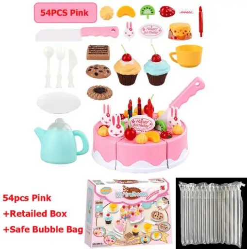 54pcs pink 37-75 шт. Набор DIY ролевые игры срезанные игрушки торт ко дню рождения с музыкальным светильник Кухонные Игрушки для еды Cocina De Juguete для девочек подарок - Цвет: 54pcs pink
