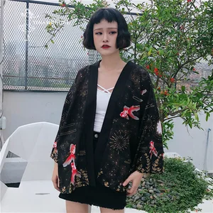 Кимоно для косплея, хаори, кимоно с принтом золотой рыбки, кардиган, верхняя одежда, Солнцезащитная блузка, Харадзюку, Азиатский японский традиционный юката для женщин