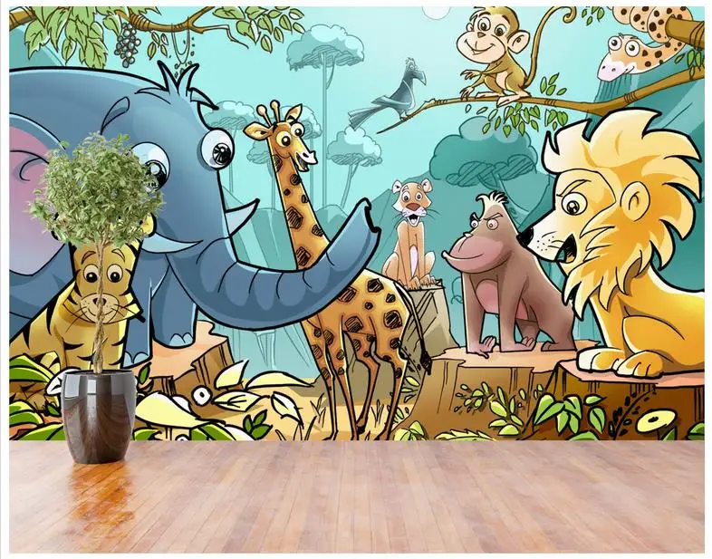 

Custom High-end mural 3d wallpaper murals wall Elephant lion giraffe cartoon kids room background wall decor room wallpaper