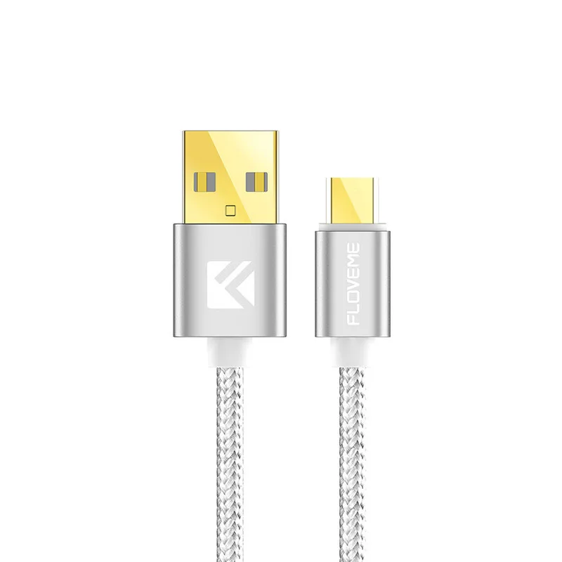 Silver FLOVEME нейлоновый Micro USB кабель для мобильного телефона для samsung Xiaomi huawei LG кабель для быстрой зарядки для samsung S5 кабели для зарядки - Цвет: Silver
