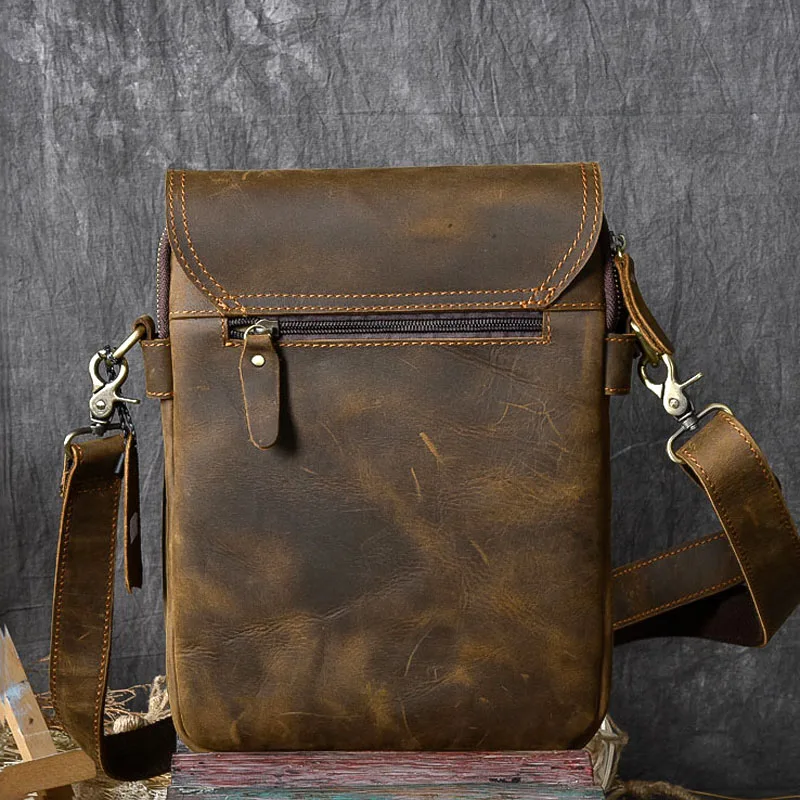 Винтажные Crazy Horseskin мужские сумки Многослойные Кожаные мужские сумки на плечо из натуральной кожи сумки через плечо