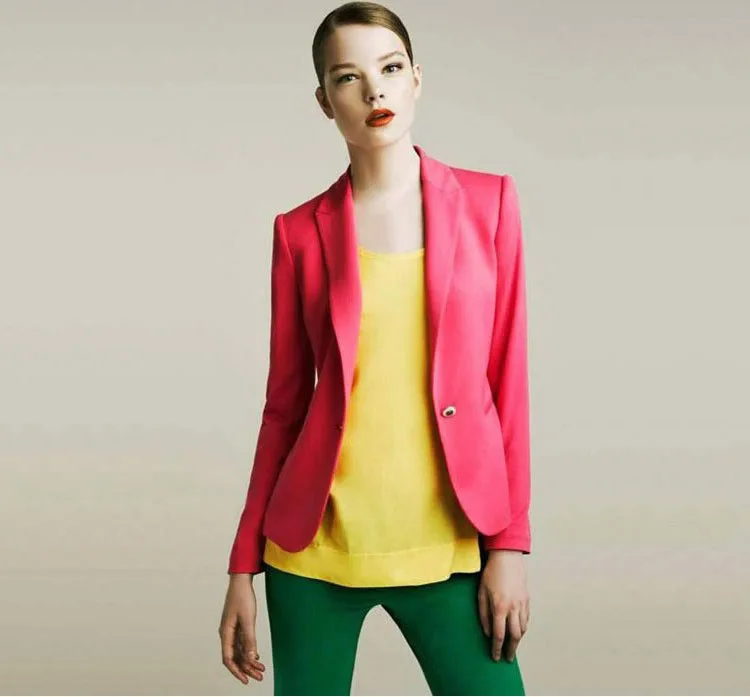 

Women's Fashion Basic Jacket Tunic Foldable sleeve Coat Candy Colors Cardigan One Button Jackets XS-XL
