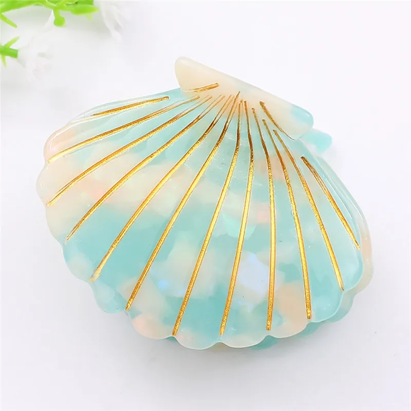 Pinksee New Trendy Elegant Sea Shell Hair Claws for Women Girls Creative Acetate Floral Print Clip Ponytail Hairpins | Украшения и
