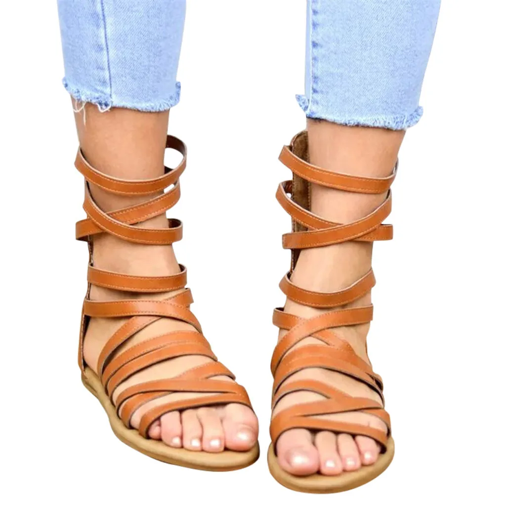 Женские сандалии на низком каблуке в стиле ретро пляжная обувь молнии с открытым