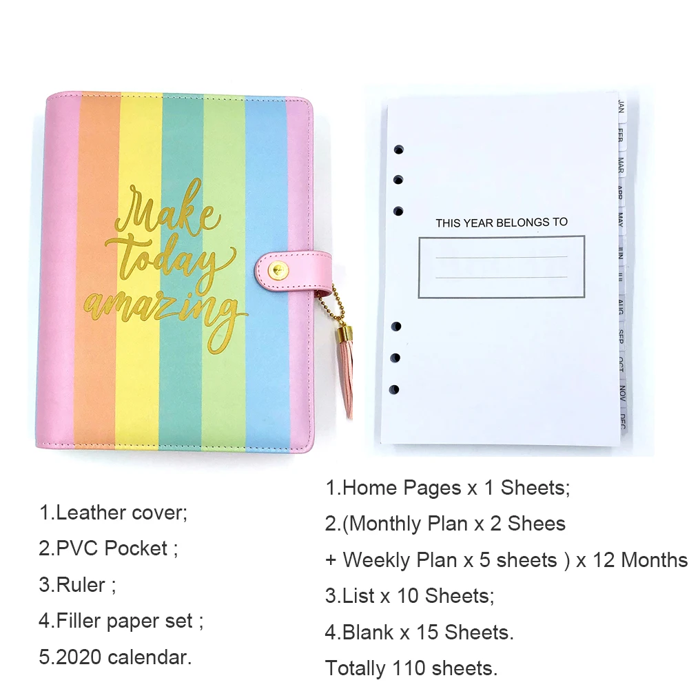 rainbow schedule set С кожаным переплетом, записные книжки и дневники A5A6, ежедневник, органайзер, ежемесячный недельный дневник, Подарочные канцелярские принадлежности - Цвет: rainbow schedule set
