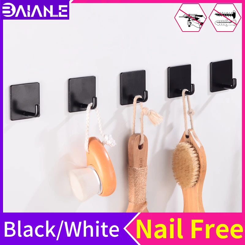 Robe Hooks Black Bathroom Hook for Towels Key Bag Storage Rack Suction Decorative Single Coat Wall Hanger Mounted No Nail | Обустройство