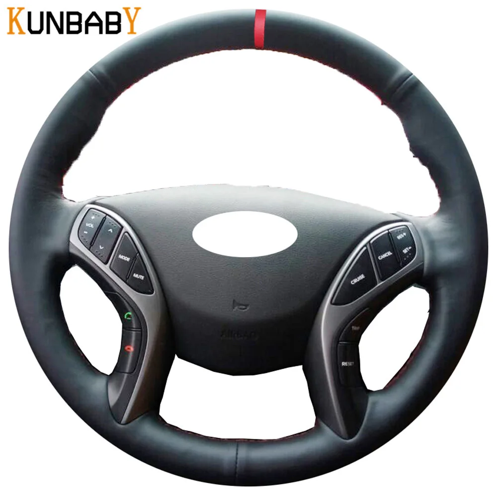 KUNBABY черный из натуральной кожи DIY чехол рулевого колеса автомобиля красный цвет