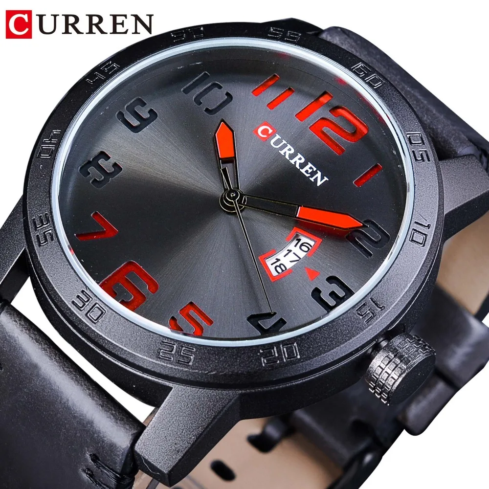 

CURREN 2018 Minimalist Design Black Red Bracelet For Men Sport Quartz Wrist Watches Waterproof Top Brand Luxury Clock Hour Male