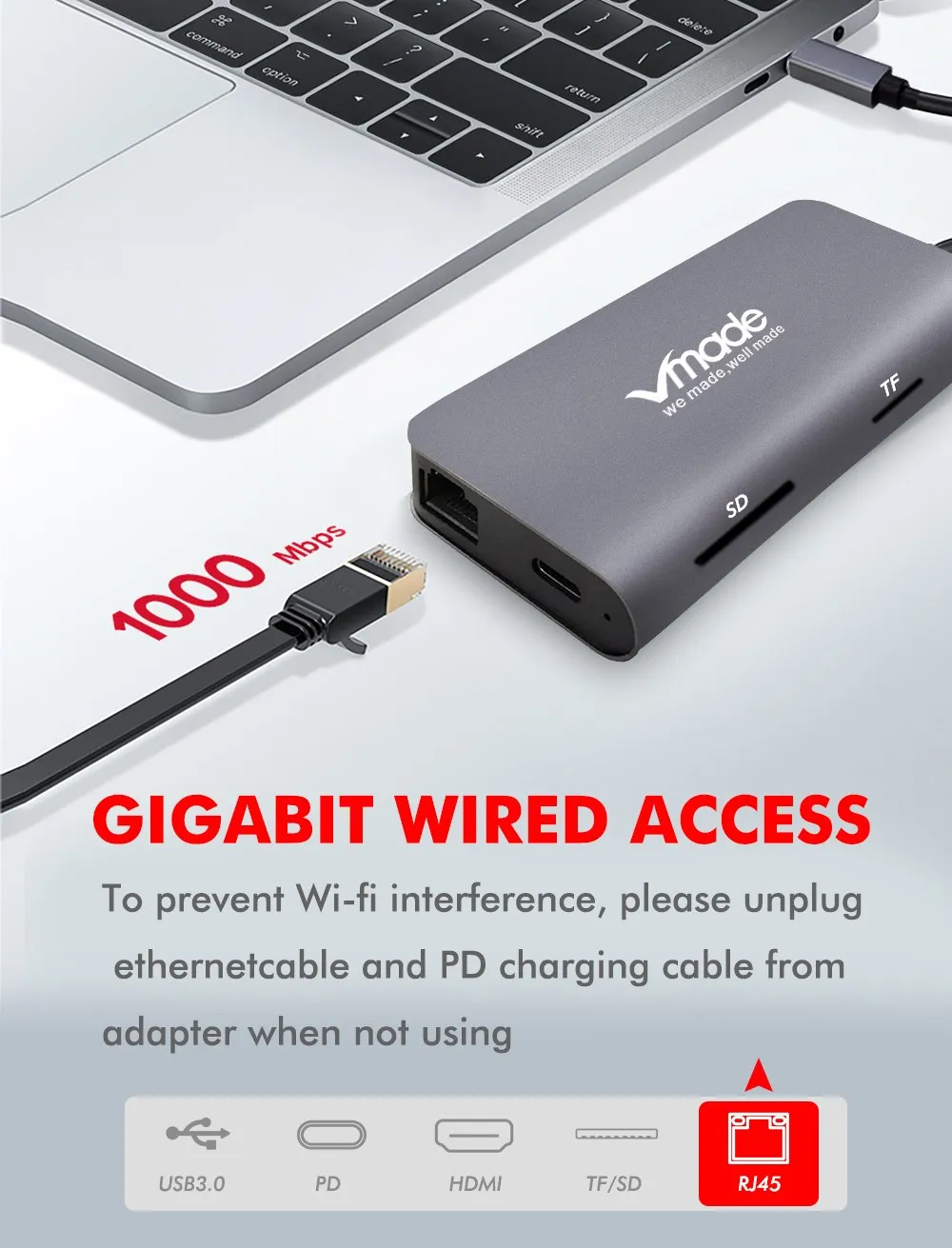Vmade Кабель-адаптер типа C 5 Гбит/с RJ45 PD Thunderbolt 3 для Apple MacBook Galaxy huawei Matebook Pro type-C USB 3,0 концентратор