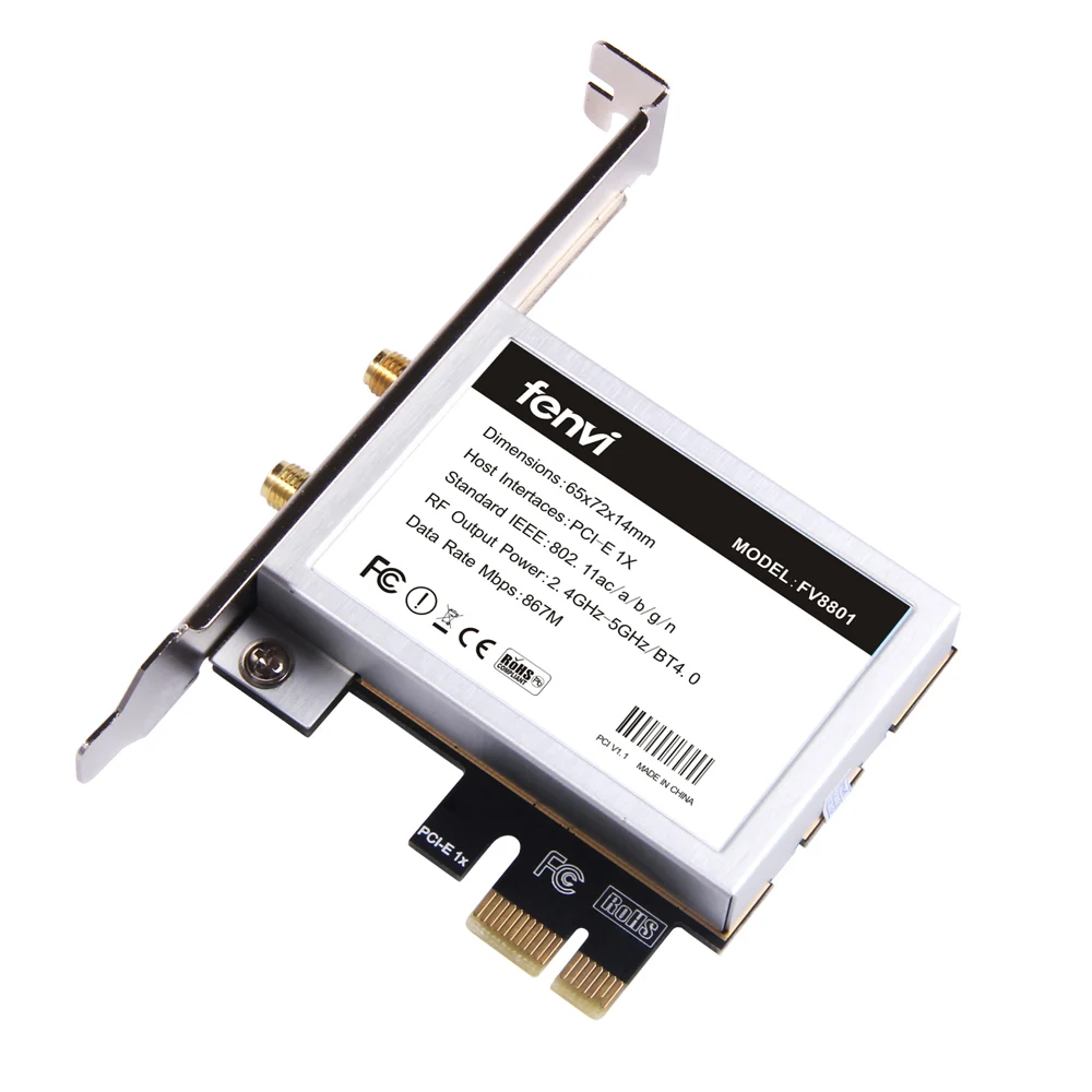 Беспроводной адаптер Fenvi PCI E Wifi двухдиапазонный 867 Мбит/с 802.11ac с Intel 7260 8265 AC Wi Fi