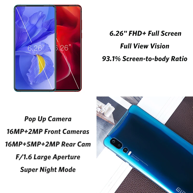 Elephone U2 16 Мп всплывающая камера мобильный телефон Android 9 0 MT6771T четыре ядра 6 ГБ + 128 Гб