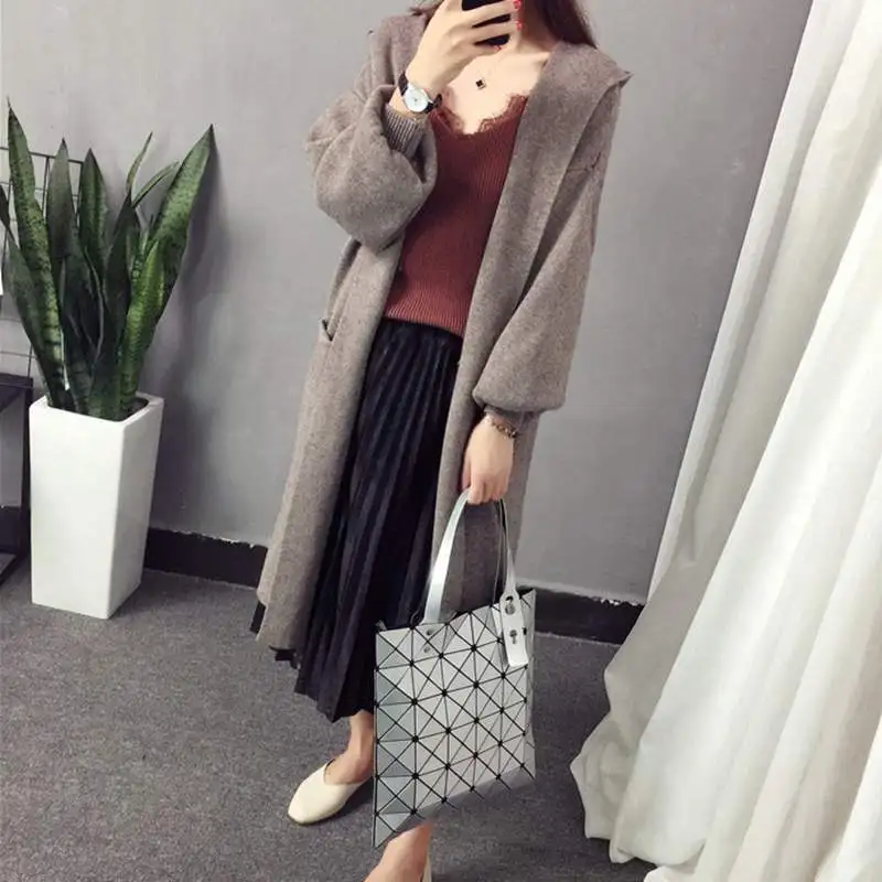 Warm Hooded Knit Long Female Cardigan Korean Winter Faux Cashmere Sweater for Women Feminine Coat Ladies Sweaters |