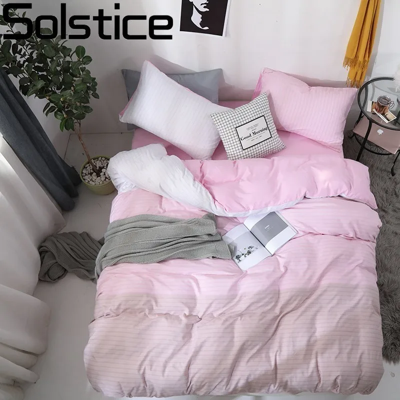 Solstice полоска промытый модный розовый комплект постельного белья роскошные