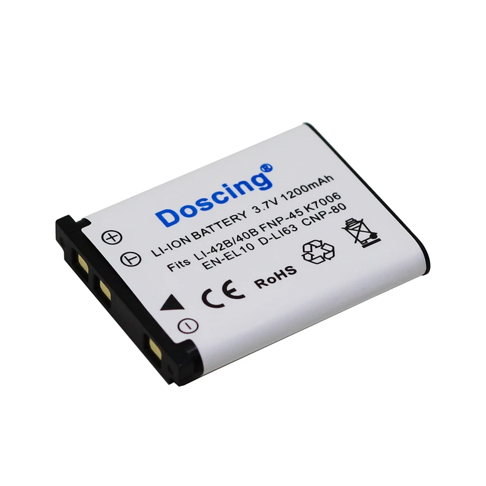 Аккумуляторы Doscing 3 7 в 1200 мА · ч 4 шт. Li-42B EN-EL10 FNP-45 D-Li63 CNP-80 LI-40B для камеры Nikon OLYMPUS FUJ |