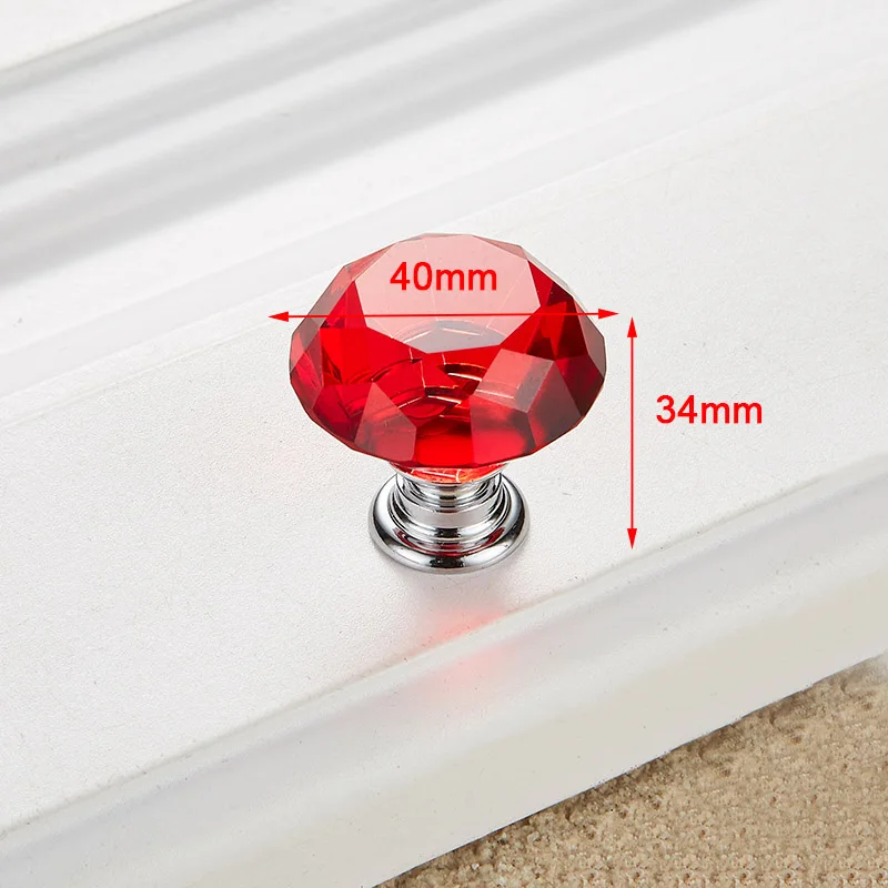40mm Red KAK ручки шкафа Diamond Форма с украшением в виде кристаллов стеклянные ручки 30 мм 40 мм шкаф ручки для выдвижных ящиков Кухня оборудование для обработки мебели - Цвет: 40mm Red