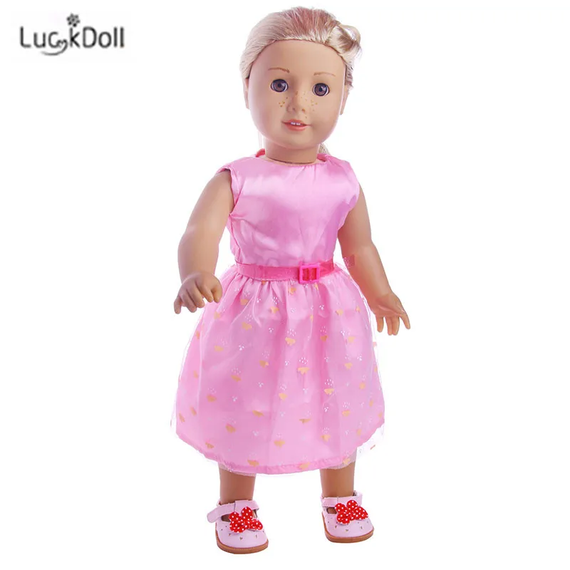 LUCKDOLL модное летнее розовое платье подходит 18 дюймов Американский 43 см детская кукла одежда аксессуары, игрушки для девочек, поколение, подарок на день рождения