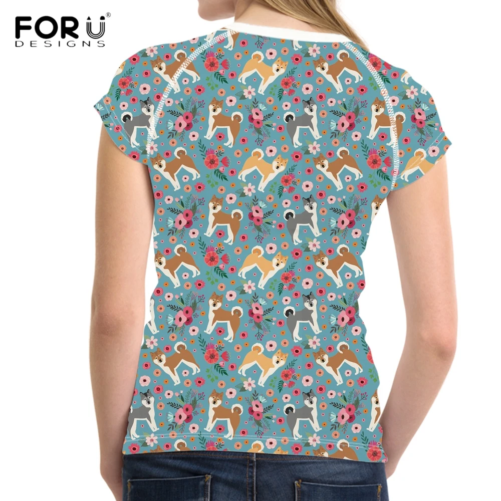 FORUDESIGNS/Kawaii Puppy Japanese Akita женская летняя футболка с цветочным принтом модные