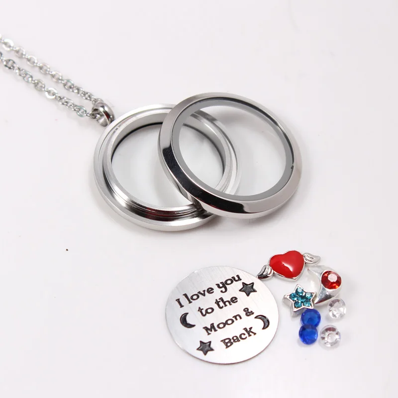 30 мм подвешиваемый кулон из нержавеющей стали+ I Love To The Moon Back Plate+ подвески+ цепочка 50 см+ Подарочная коробка для лучшего подарка на День святого Валентина