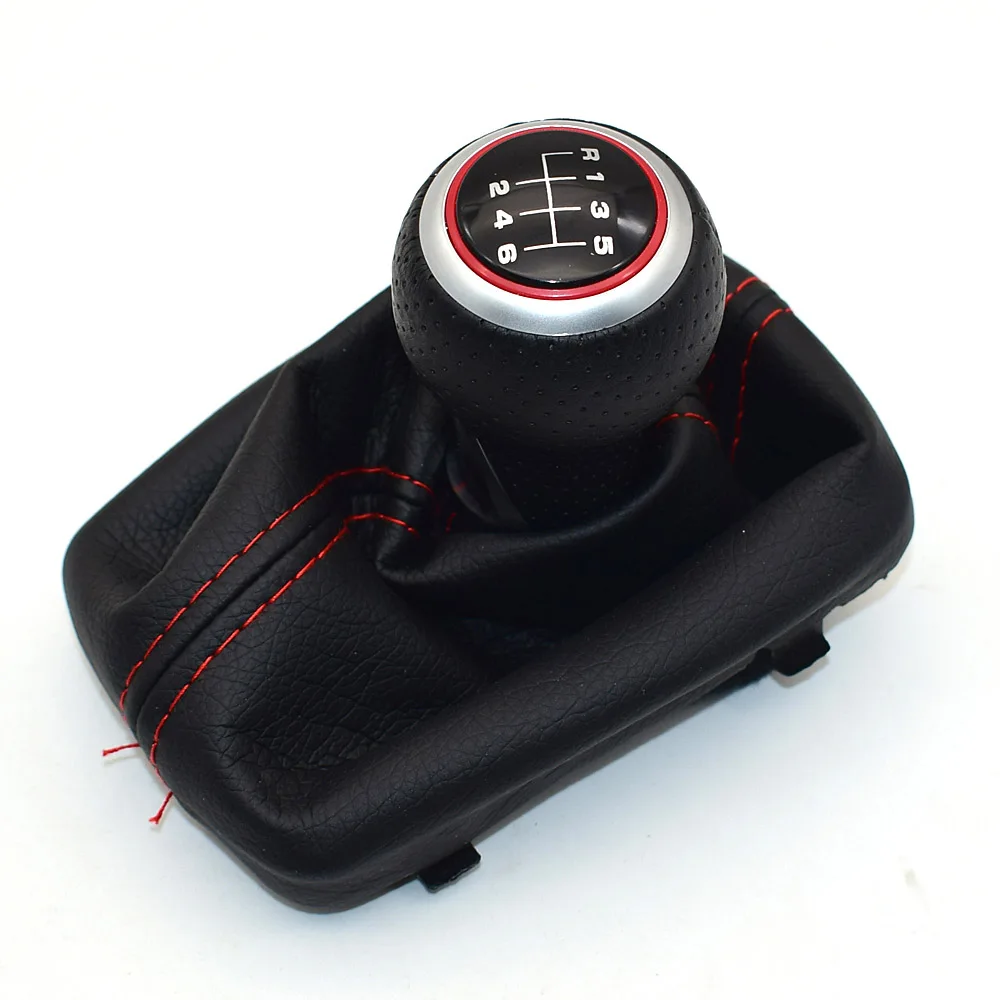 6 Speed-Red 01 5/6 Скорость 12 мм ручка переключения рулевого механизма автомобиля рукоять рычага гетры загрузки крышка чехол красной строчкой для Audi A3 S3 2001 2002 2003 - Название цвета: 6 Speed-Red 01