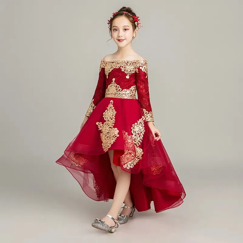 Детское платье с открытыми плечами для девочек кружевное цветочной вышивкой дня