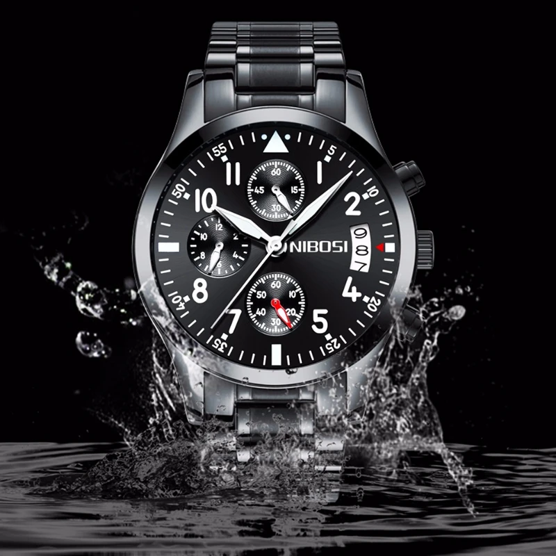Часы наручные NIBOSI Мужские кварцевые брендовые Роскошные модные спортивные