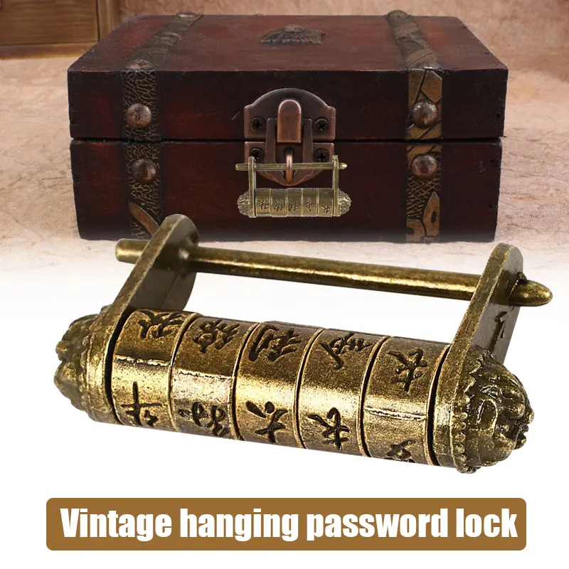 Ретро Пароль замок W/ключ Резные слова китайский винтажный латунный креативный