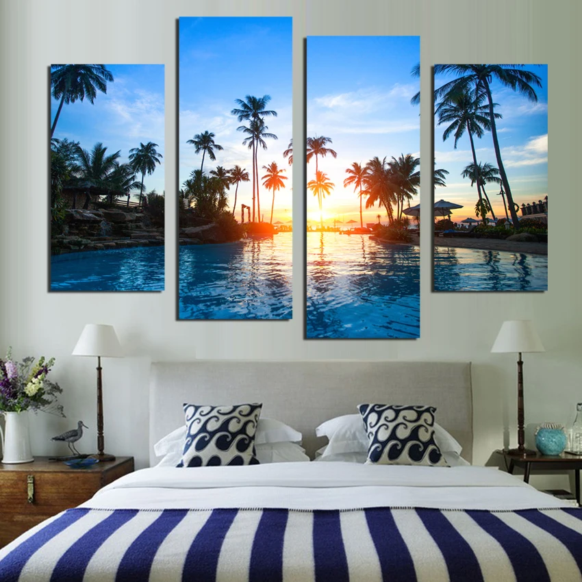4 шт. кокосовые пальмы морской пейзаж картины для украшения дома настенные