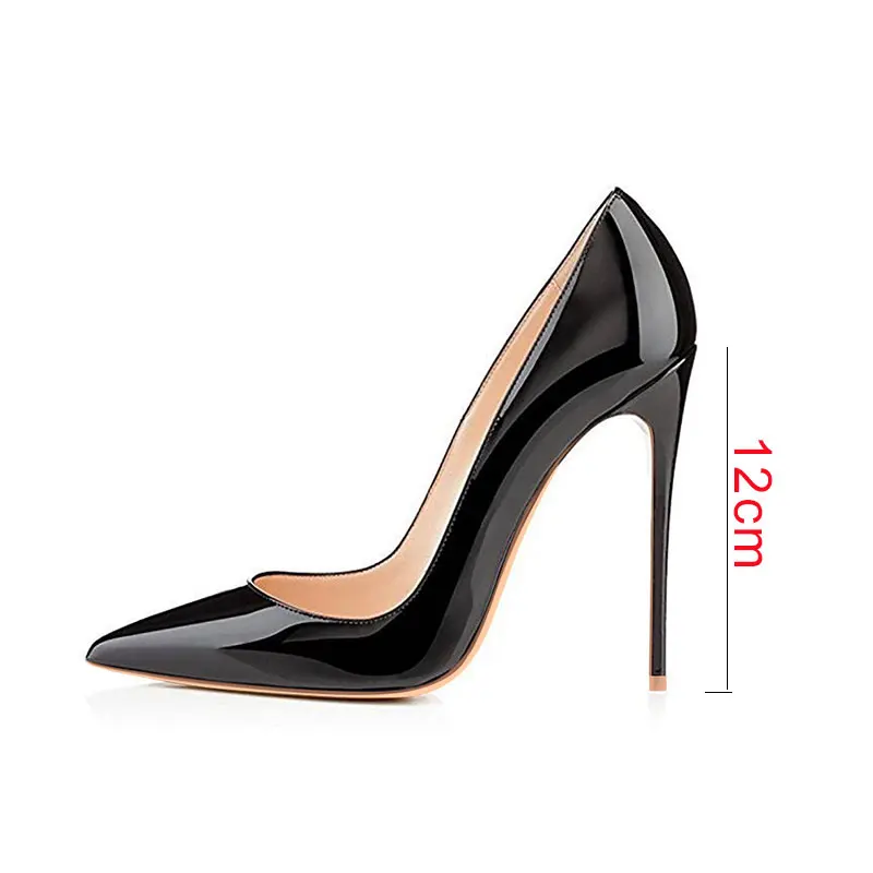 12CM HEEL Black ElisabetTang/белые туфли; женские красные туфли на высоком каблуке; черные туфли-лодочки; Серебристые лакированные свадебные туфли-лодочки на шпильке; пикантная женская обувь - Цвет: 12CM HEEL Black