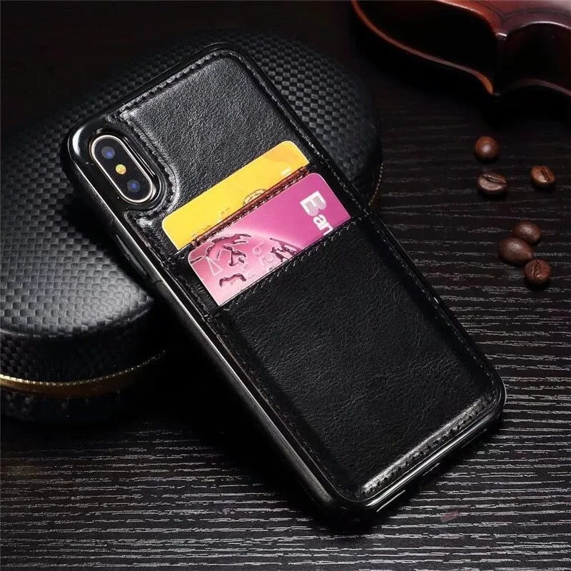 Роскошный чехол из искусственной кожи для iPhone XR XS MAX X с держателем карт деловой