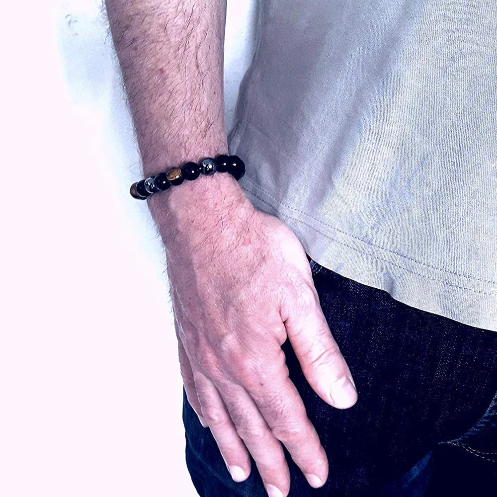 Тройная защита женский браслет из черного агата и гематита 10 мм способность к