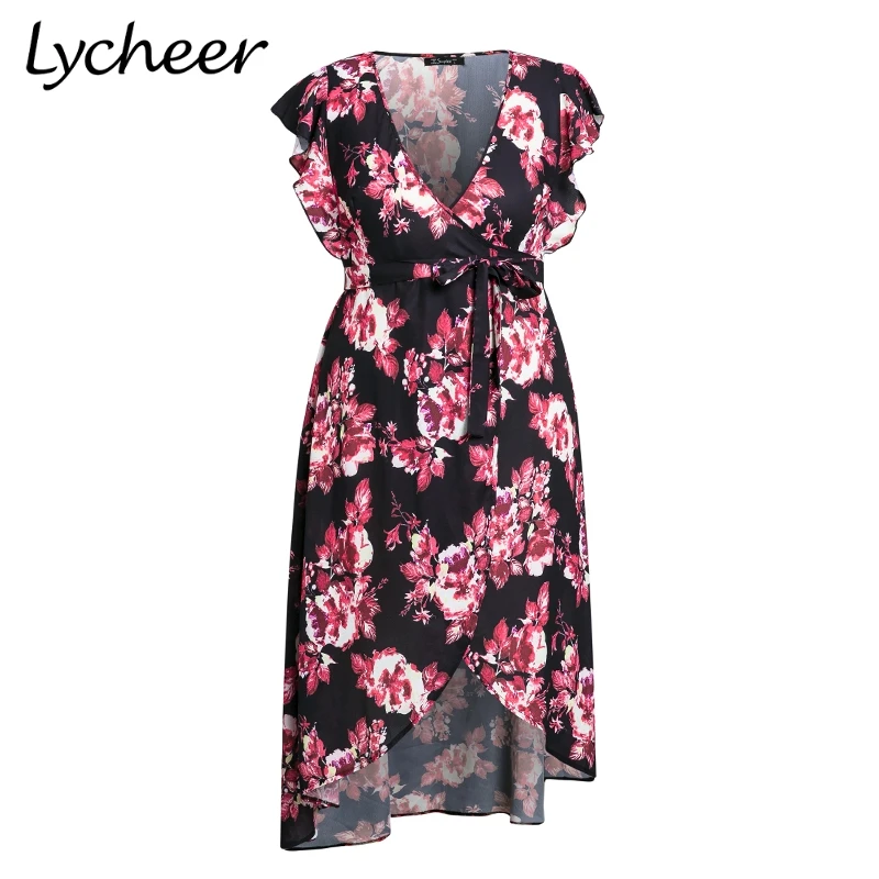 Женское платье с цветочным принтом Lycheer длинное макси оборками и рукавами