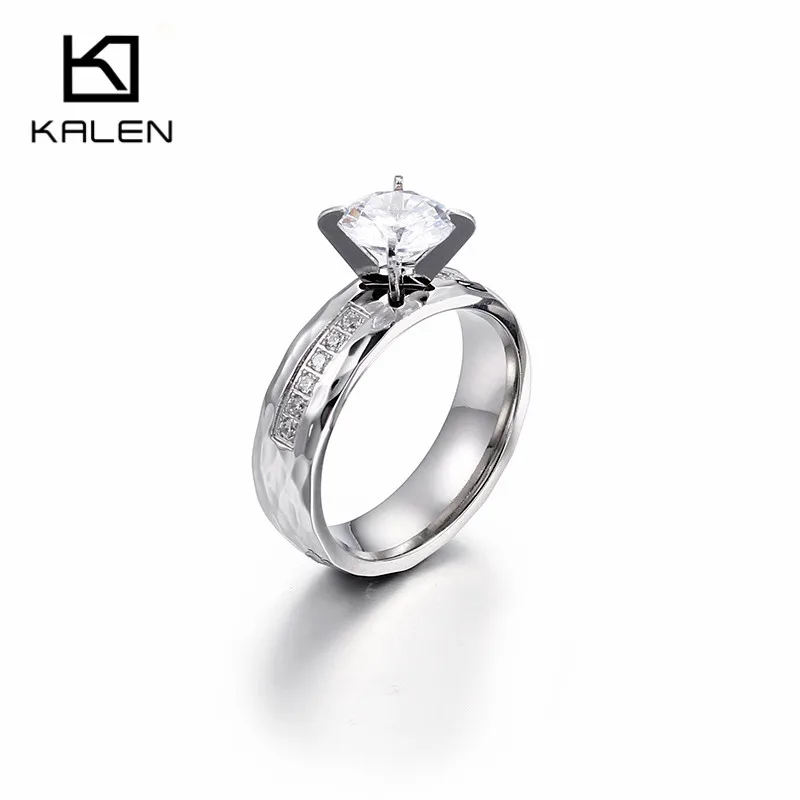 silver zircon ring Kalen Романтические кольца для пар с цирконием, стразы, нержавеющая сталь, золотые кольца на палец для женщин, обручальные кольца, ювелирные изделия - Цвет основного камня: silver zircon ring