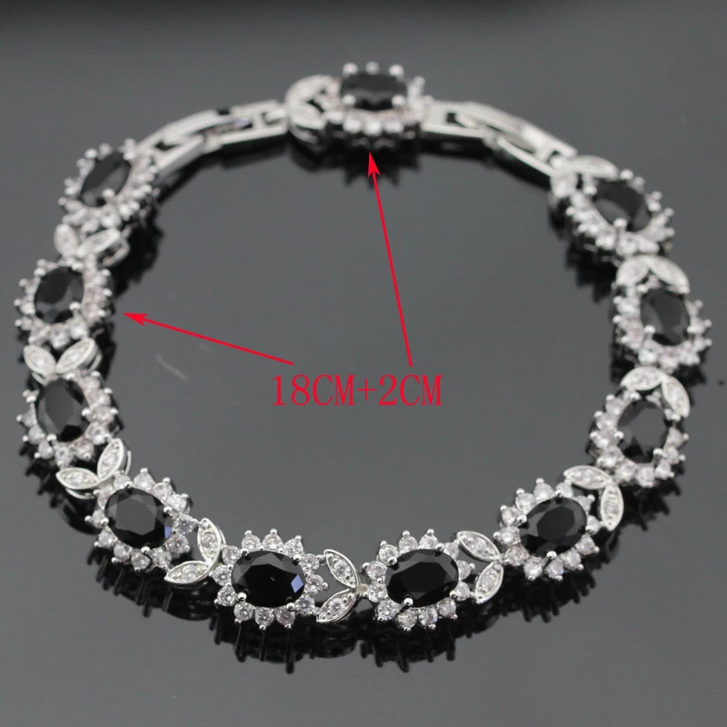 Женский комплект свадебных украшений серебряного цвета с черным фианитом белым