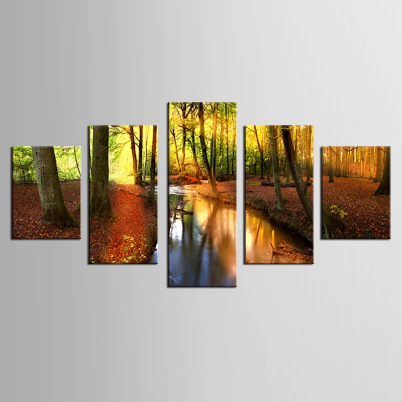 5 Pieces Framed Beautiful Landscape Painting Rural landscape Modern Wall Art Canvas Print Painting/synj-480