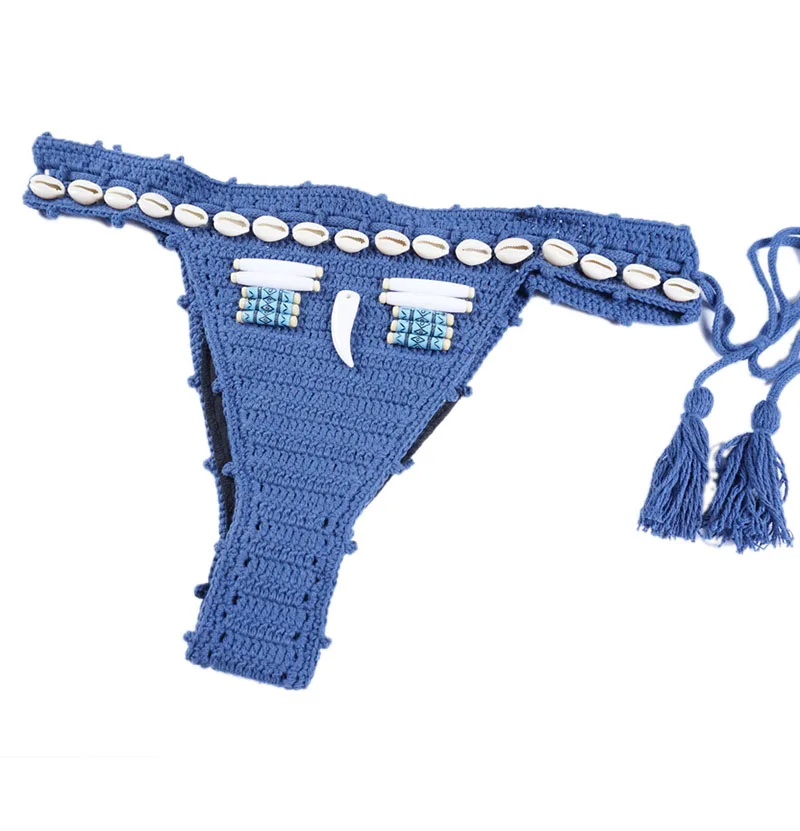 Crochet Bralette Shell Bikini Set Knit Hollow Halter Brazilian Adjustable Plus Size Women Bathing Suits Swimsuit |