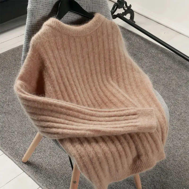 Autumn Winter Sweater Women O-Neck Pullover Mohair Pull Femme Hiver Thicken White Black Warm Jumper C5133 | Женская одежда