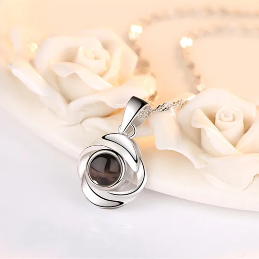 Flower Silver Женская подвеска ожерелья кристалл чокер стерлингового серебра 925 100 язык I Love You подарок на день Святого Валентина ювелирные изделия аксессуары - Окраска металла: Flower Silver