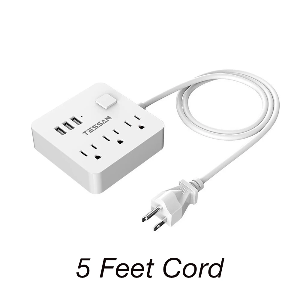 Tessan США Путешествия мощность полосы с 3 USB и 3 розетки настольная зарядная станция с 5 футов шнур мини USB AC разъем для США