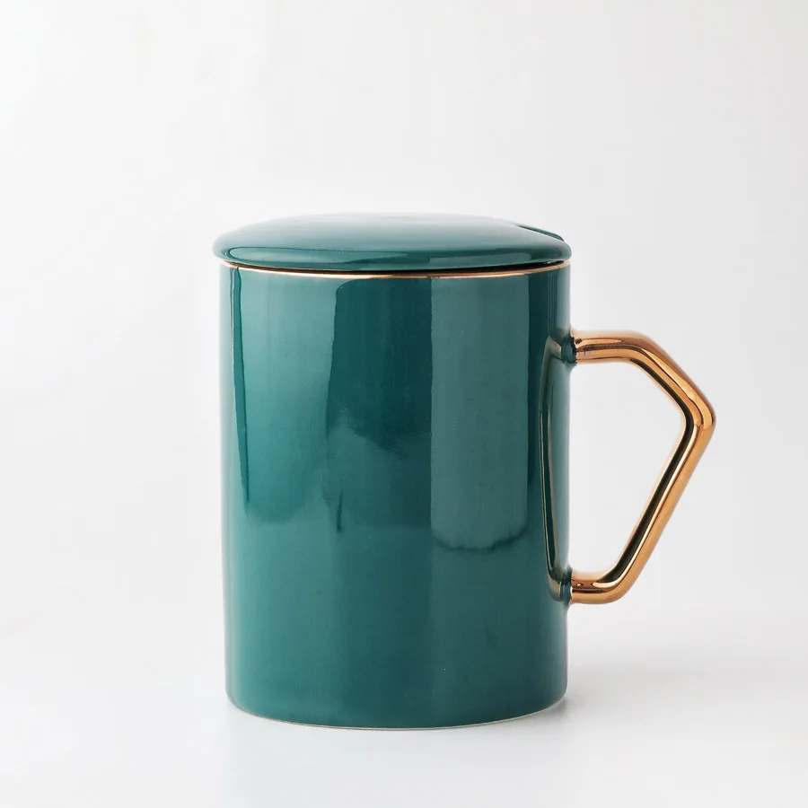 Mug A-Green MUZITY, элегантный набор керамических кофейных чашек, фарфоровая чашка с золотым краем и блюдце с 304, ложка из нержавеющей стали, керамические кружки - Цвет: Mug A-Green
