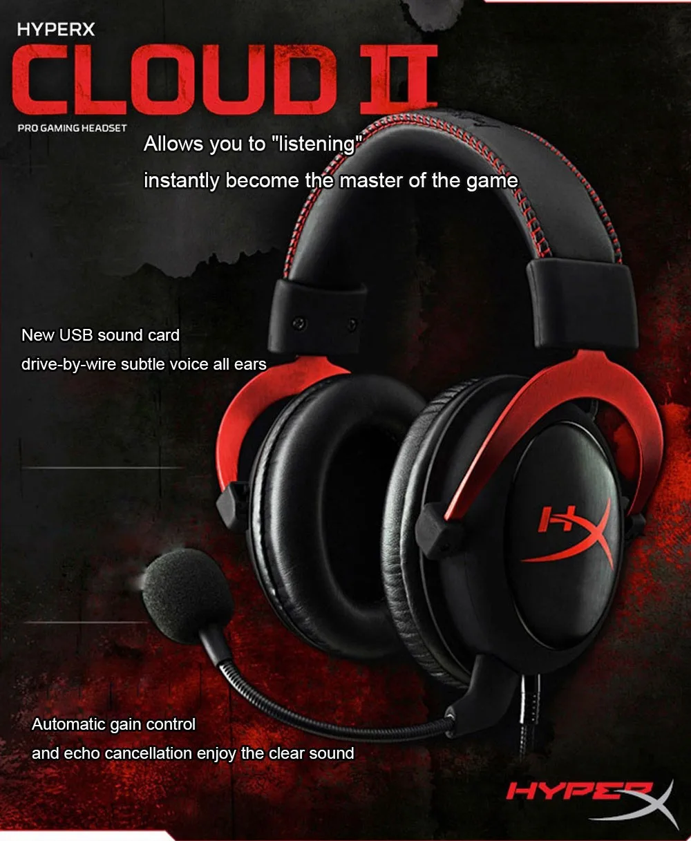 Кингстон Клауд II наушники Hi-Fi 7.1 Surround Sound для игр с микрофоном для компьютера и мобильного телефона.