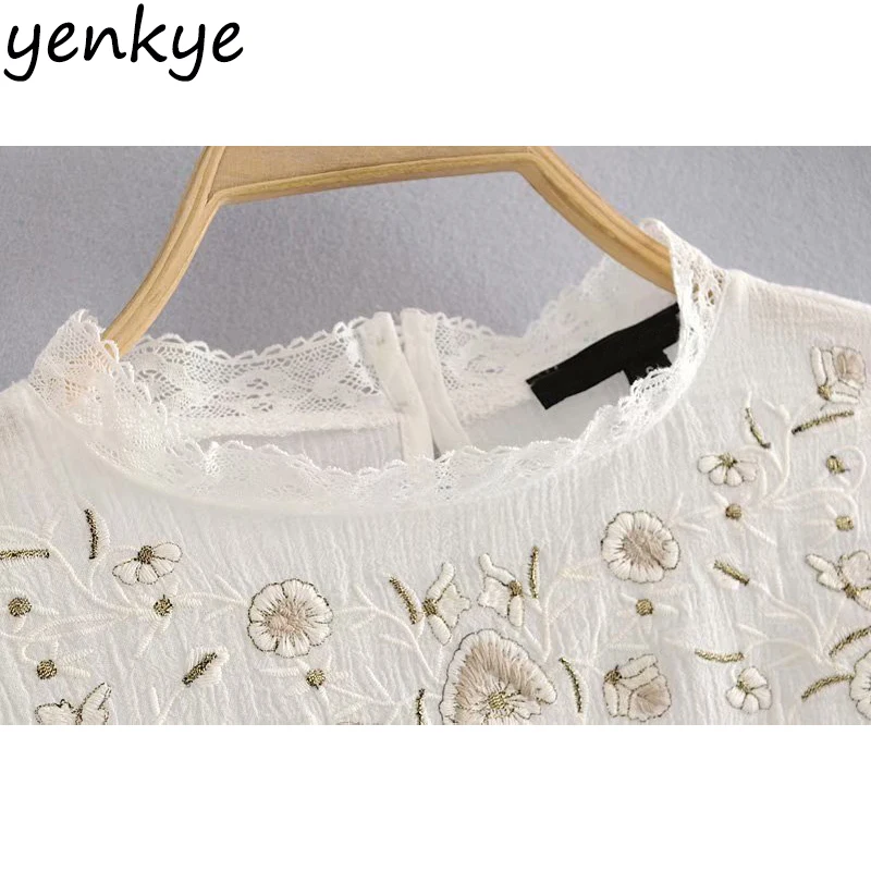 Мода 2019 женская сексуальная открытая блузка с цветочной вышивкой женский