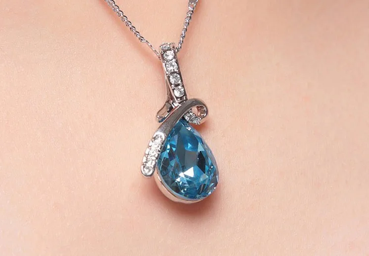 Promotion water drop Austria crystal 925 sterling silver ladies pendant necklaces jewelry for women gift shipping | Украшения и