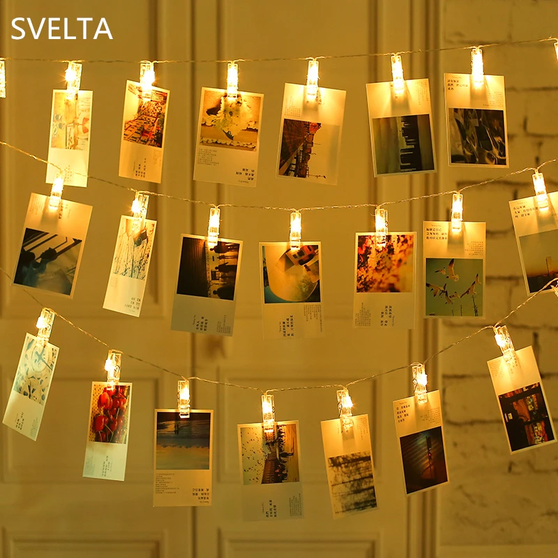 SVELTA Garland Battery Powered Photo Clip String Lights Gerlyanda Decorative LED Christmas For Party Holiday Decoration | Лампы и