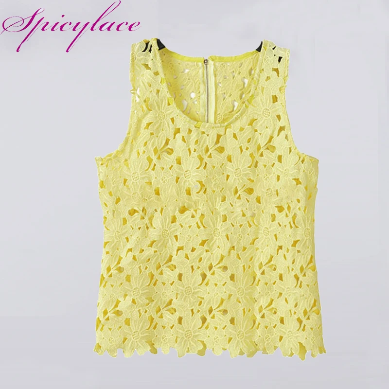 Европейский стиль вязаный крючком Короткий кружевной жилет с цветочным узором